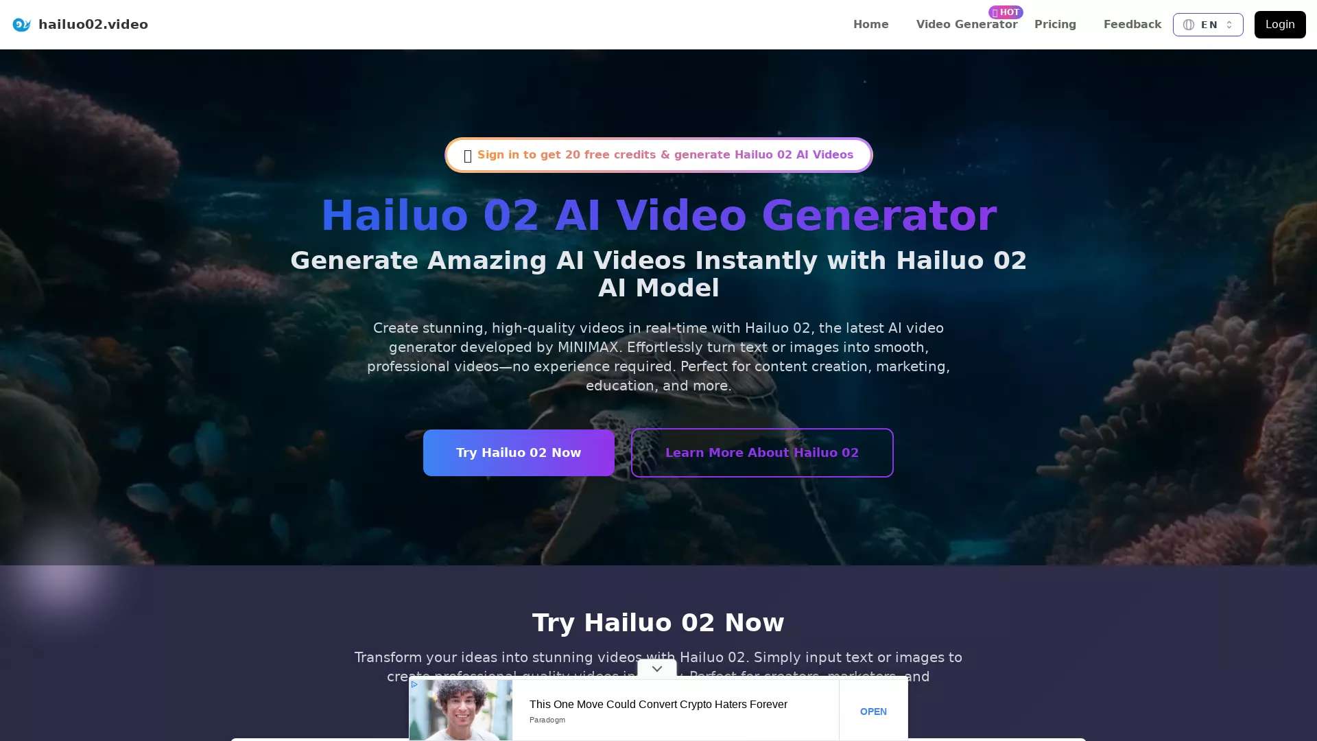 Hailuo AI Video Generator - AI Video Generation Tool Website Screenshot