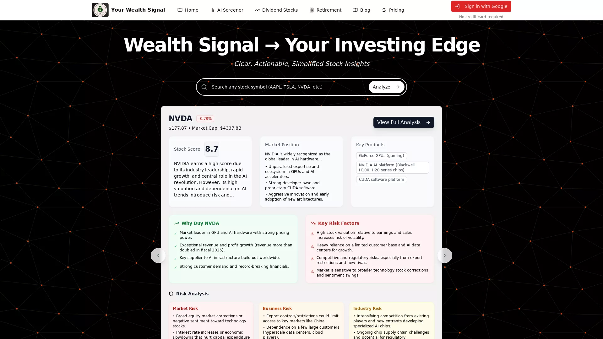 Your Wealth Signal - AI Stock Analysis Platform Website Screenshot