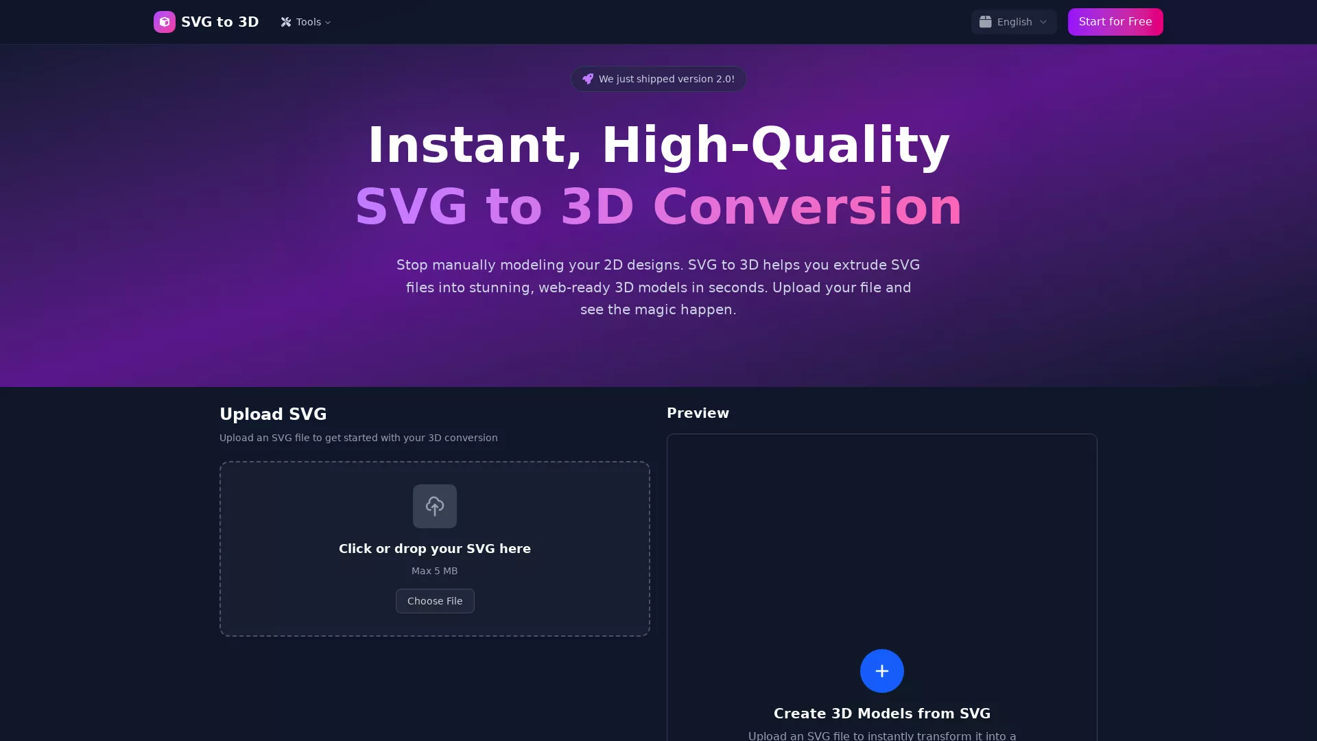 SVG to 3D - AI 3D SVG Design Conversion Website Screenshot