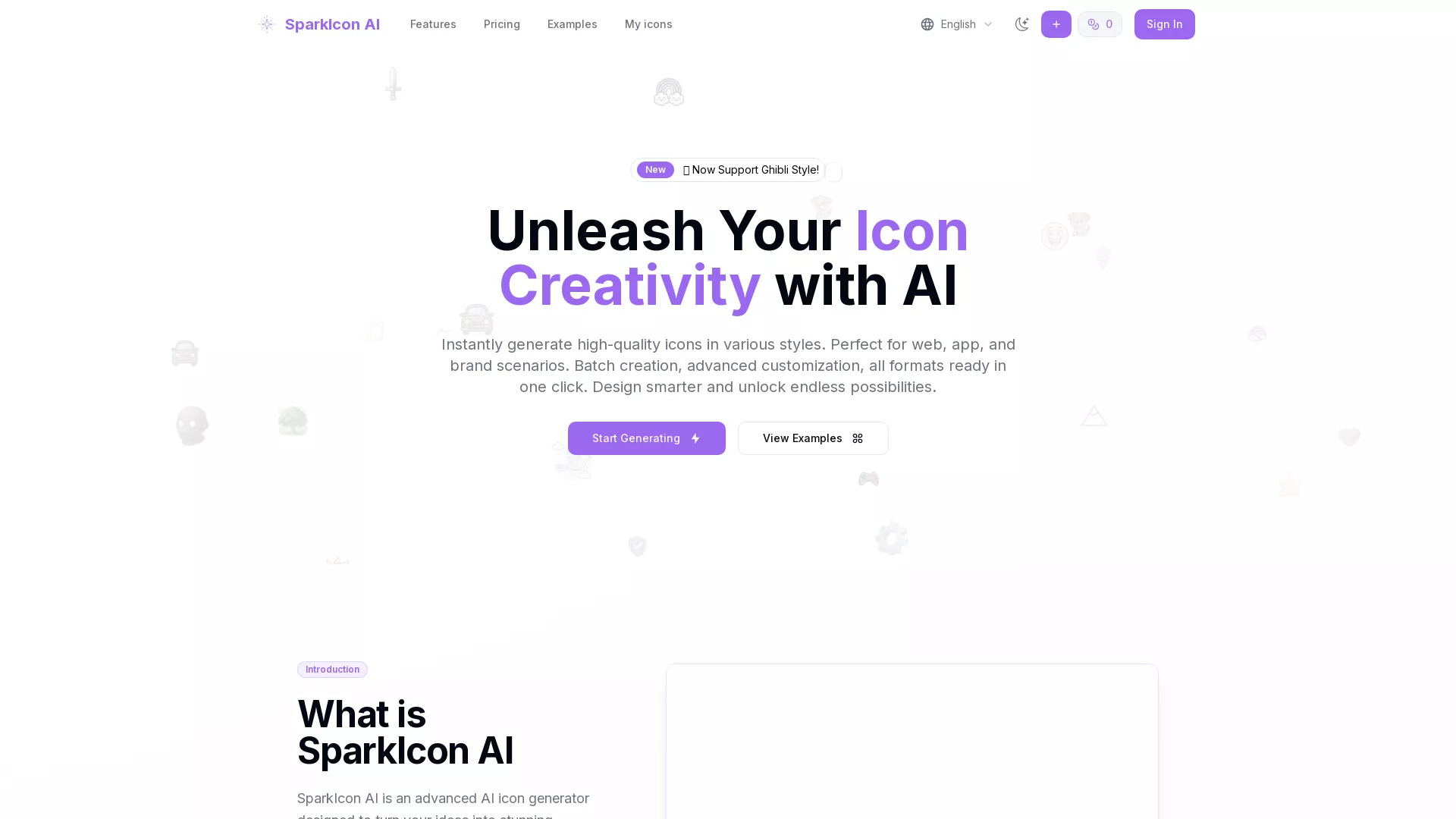 SparkIcon AI - AI Icon Generation Tool Website Screenshot