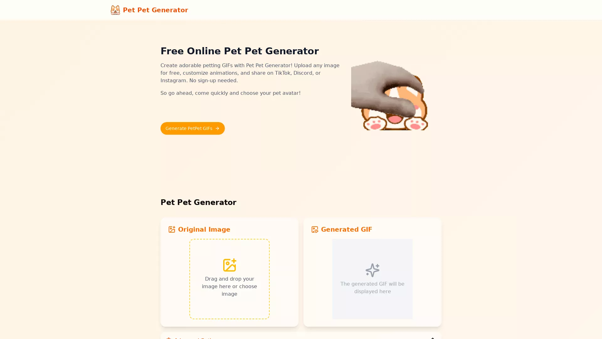 Pet Pet Generator - AI Pet GIF Generator Website Screenshot