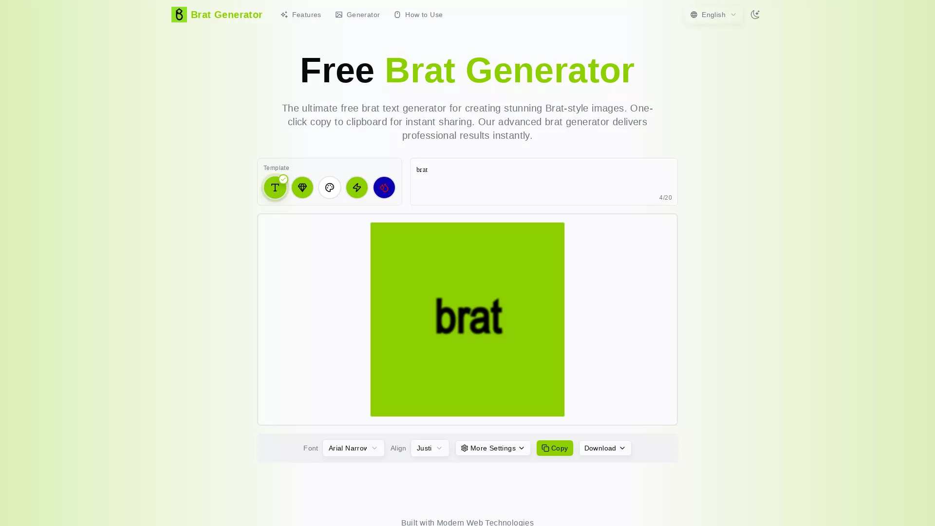 Brat Generator - AI Brat Image Generation Tool Website Screenshot