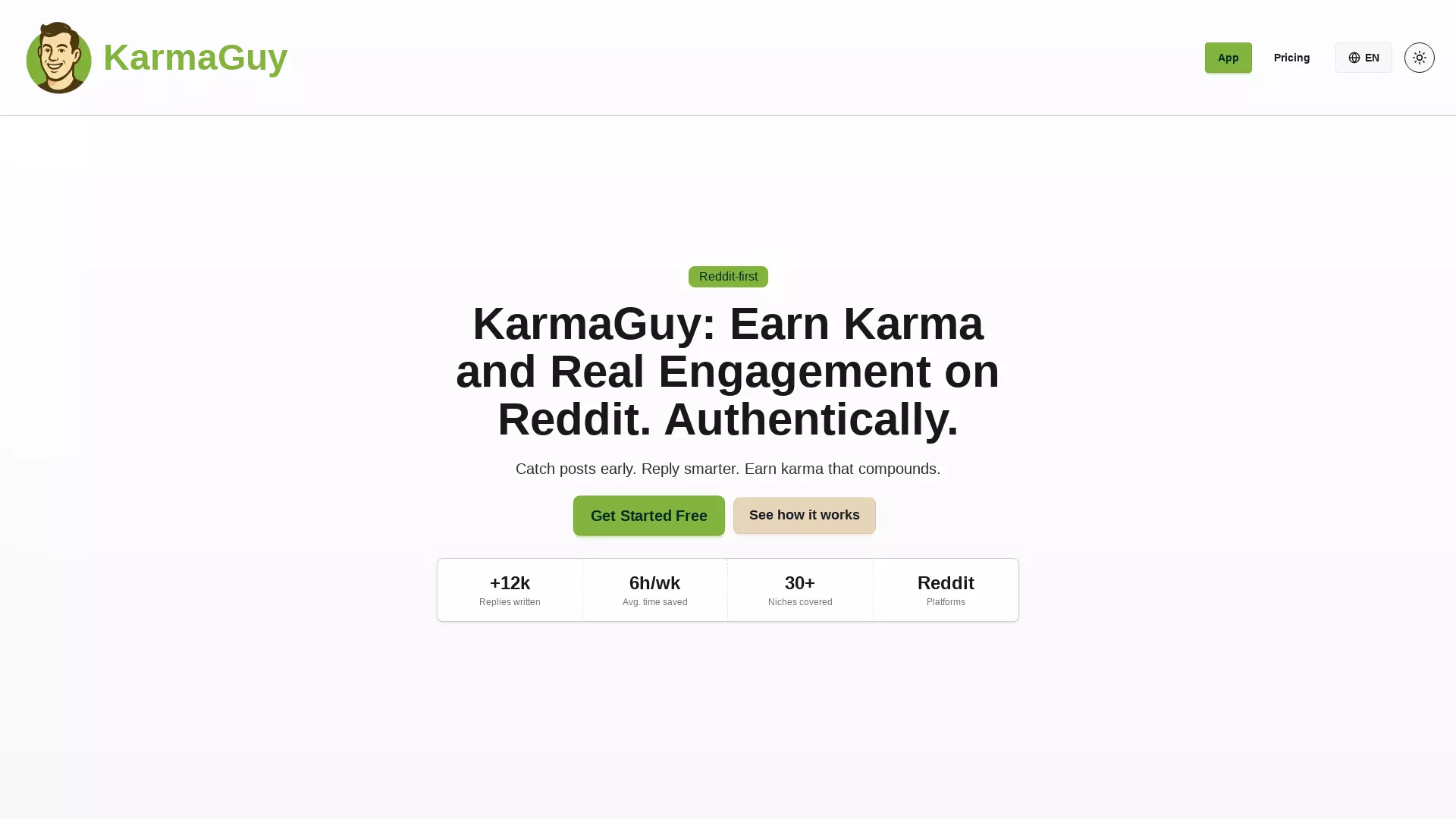 KarmaGuy - AI Marketing Tool Website Screenshot