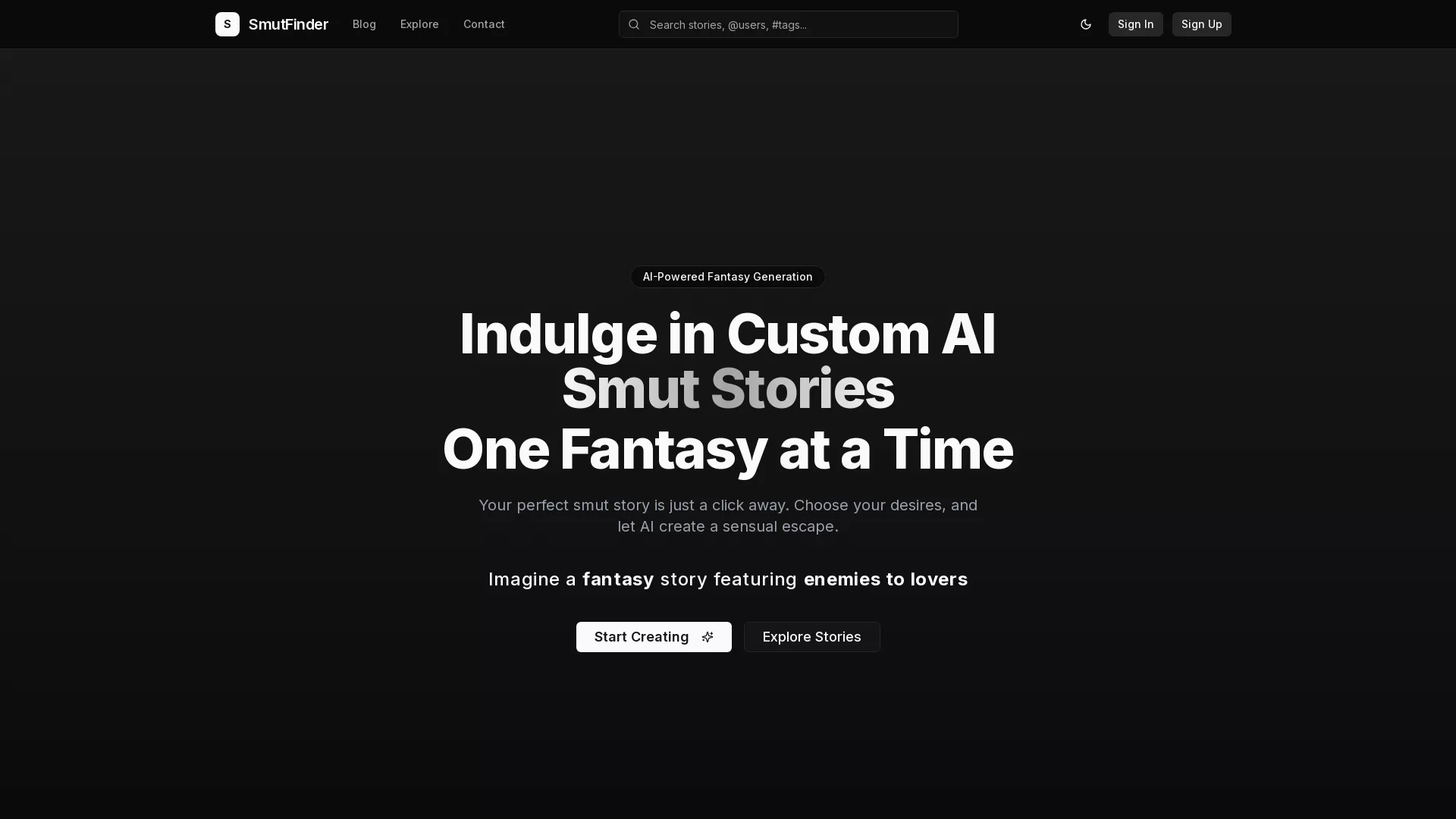 SmutFinder - AI Erotic Story Generator Website Screenshot