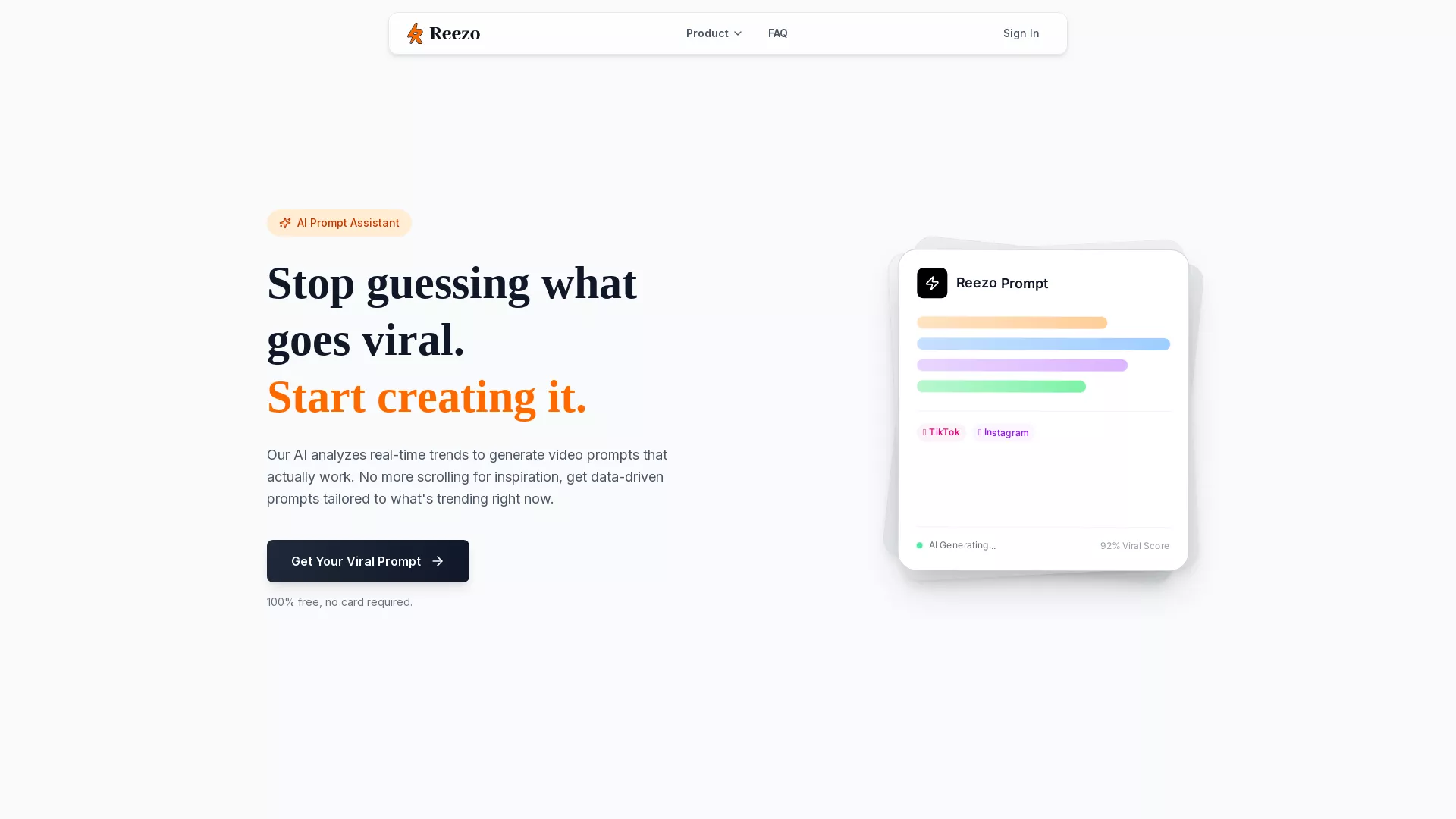 ReezoAI - AI Video Prompt Generator Website Screenshot