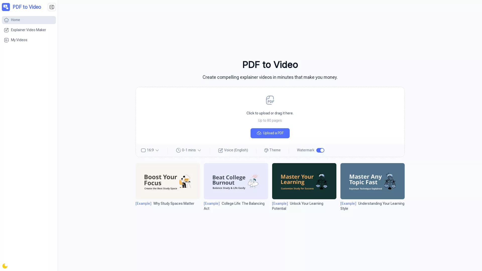 PDFToVideo - AI PDF to Video Conversion Website Screenshot