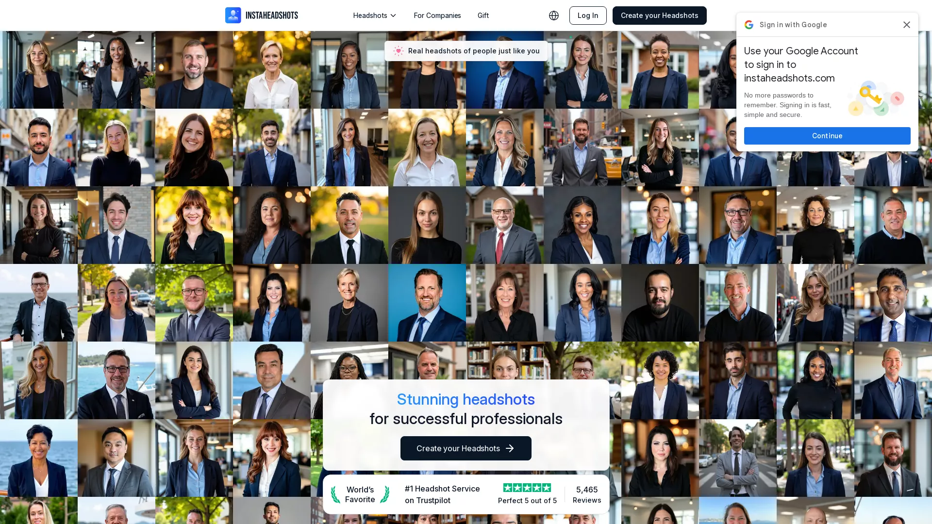 InstaHeadshots - AI Headshot Generator Website Screenshot