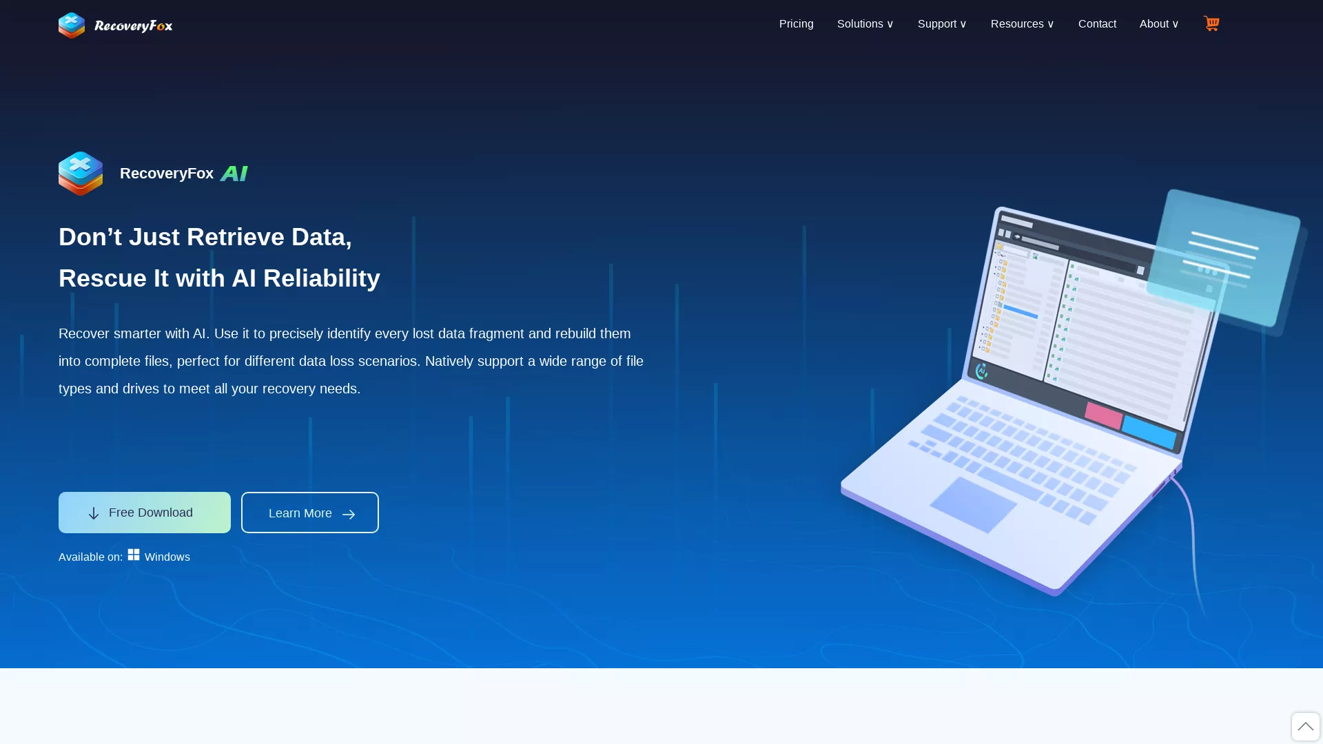 RecoveryFox AI - AI Data Recovery Software Website Screenshot