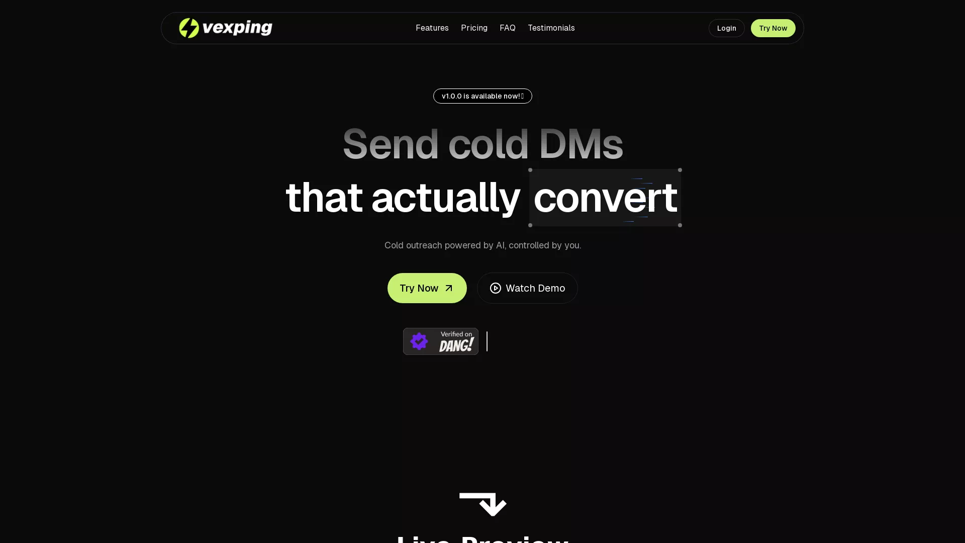 Vexping - AI Outreach Tool Website Screenshot