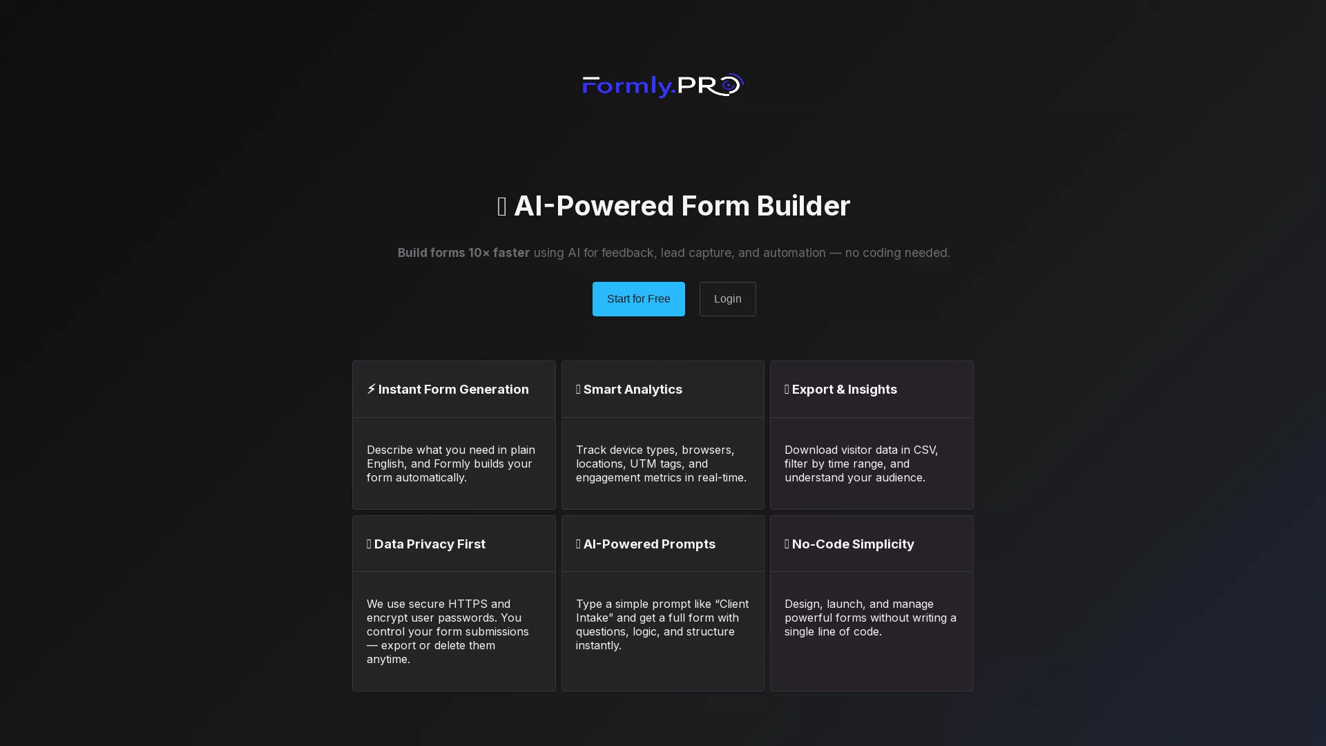 Formly PRO - Form Builder Software Website Screenshot