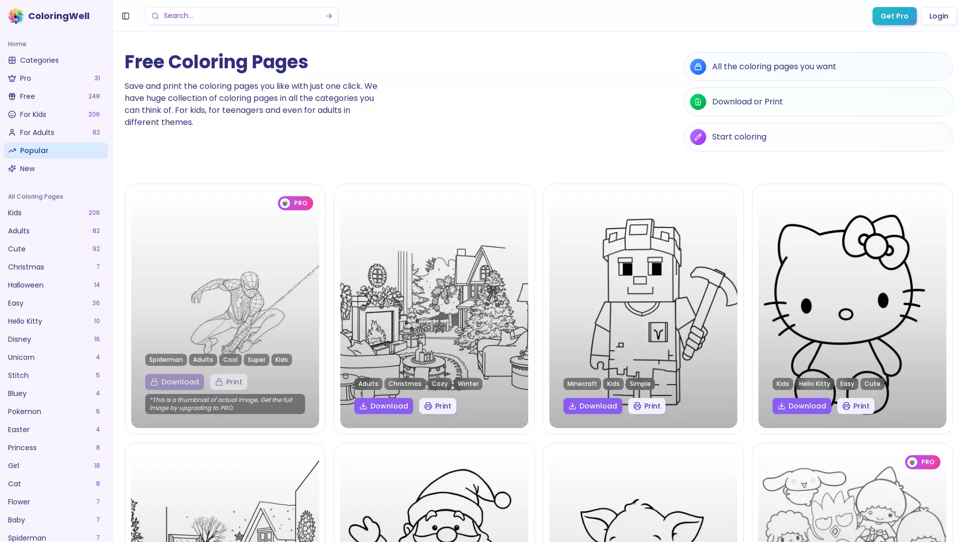 ColoringWell - AI Coloring Page Printouts Website Screenshot
