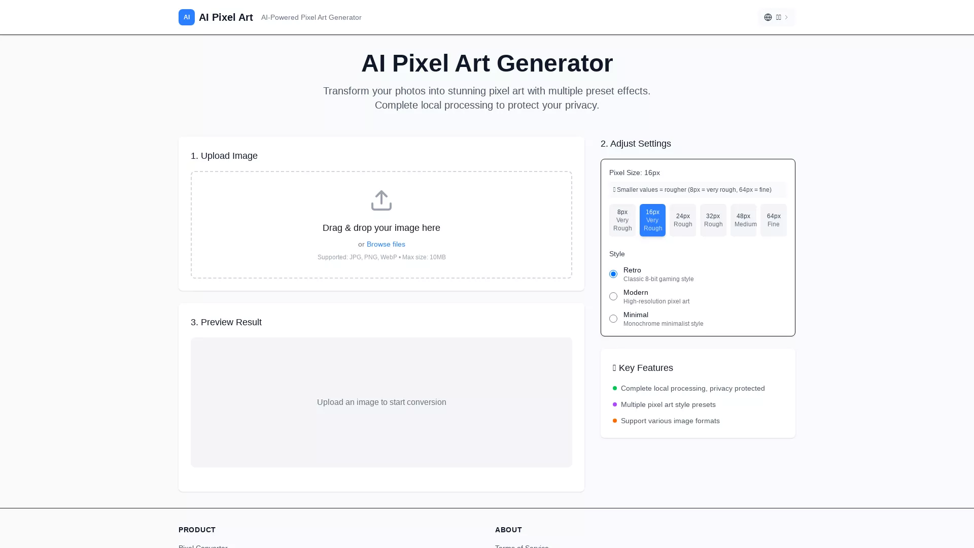 AIPixelArtGenerator - AI Pixel Art Generator Website Screenshot