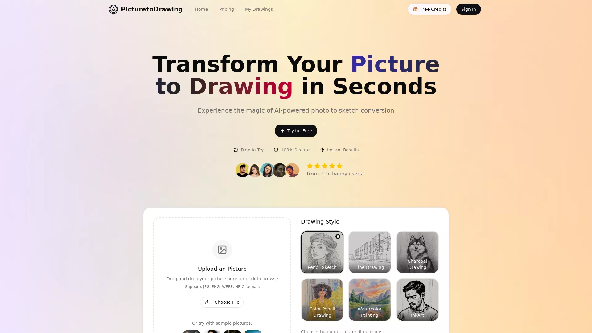PictureToDrawing - AI Photo To Drawing Website Screenshot
