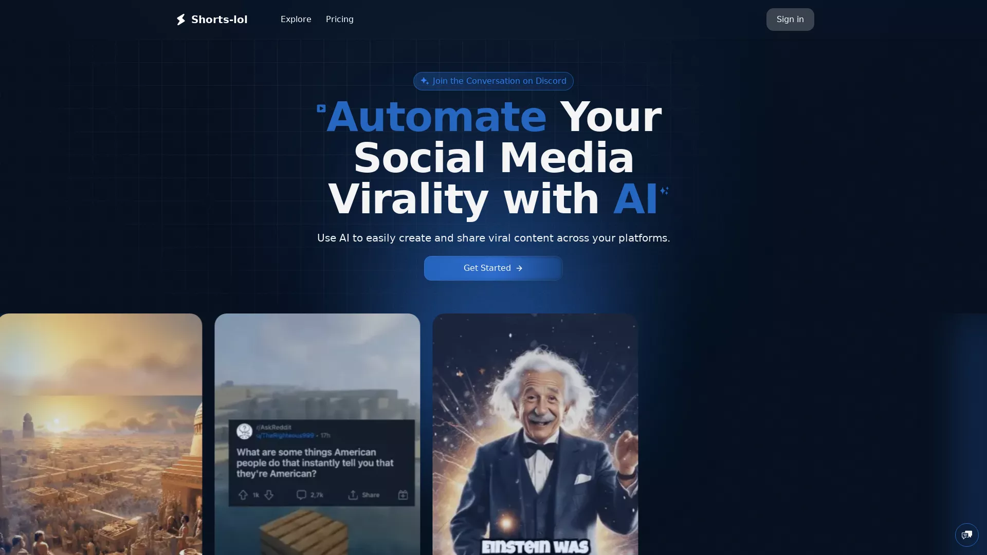 ShortsLol - AI Short Video Generator Website Screenshot