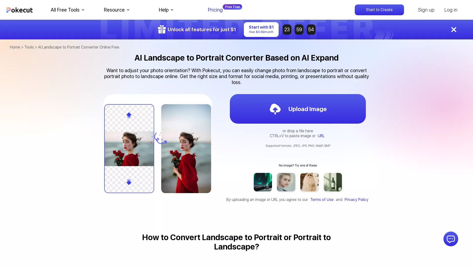 PokecutLandscapeToPortraitConverter - Image Format Conversion AI Website Screenshot