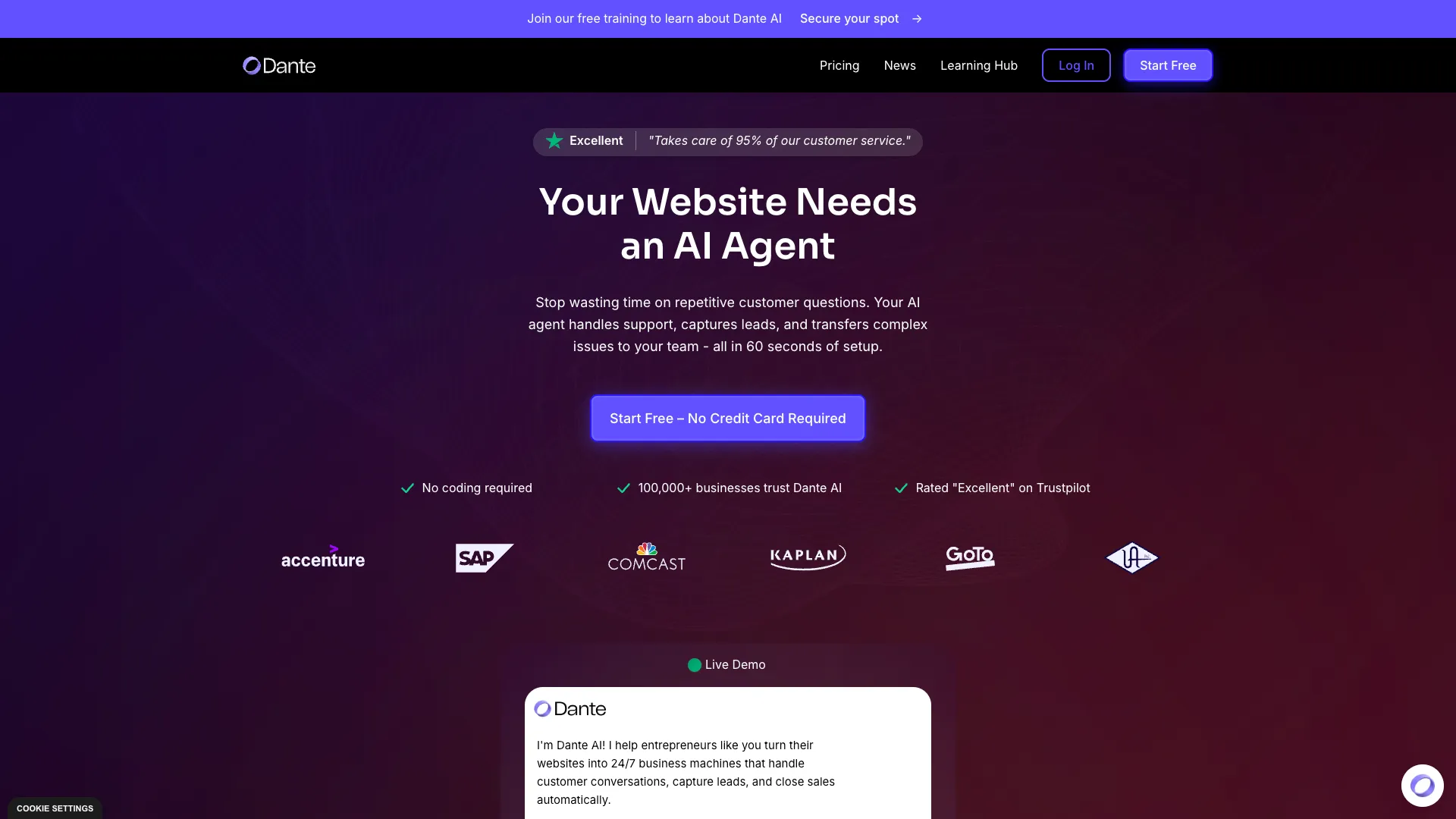 Dante AI - AI Chatbot Creator Website Screenshot