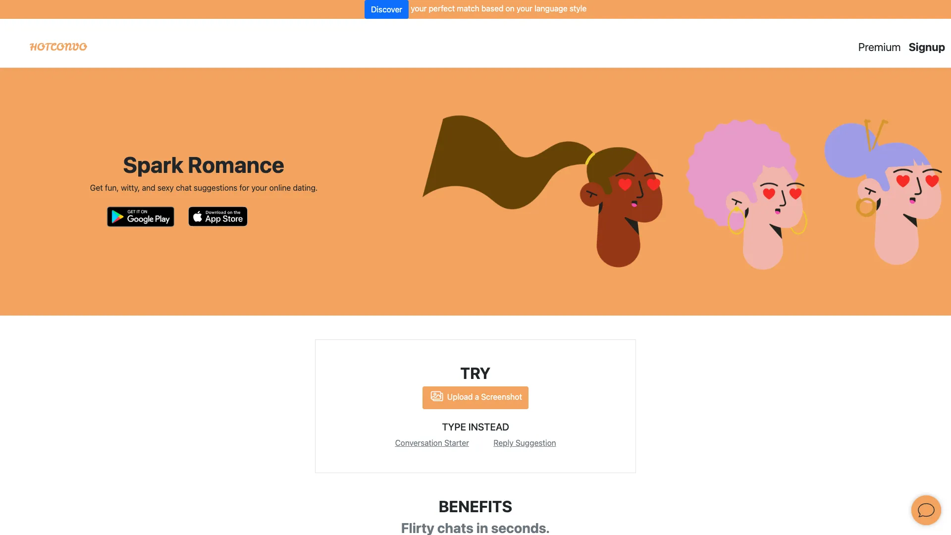 Hotconvo - Online Dating AI Chat Suggestions Website Screenshot