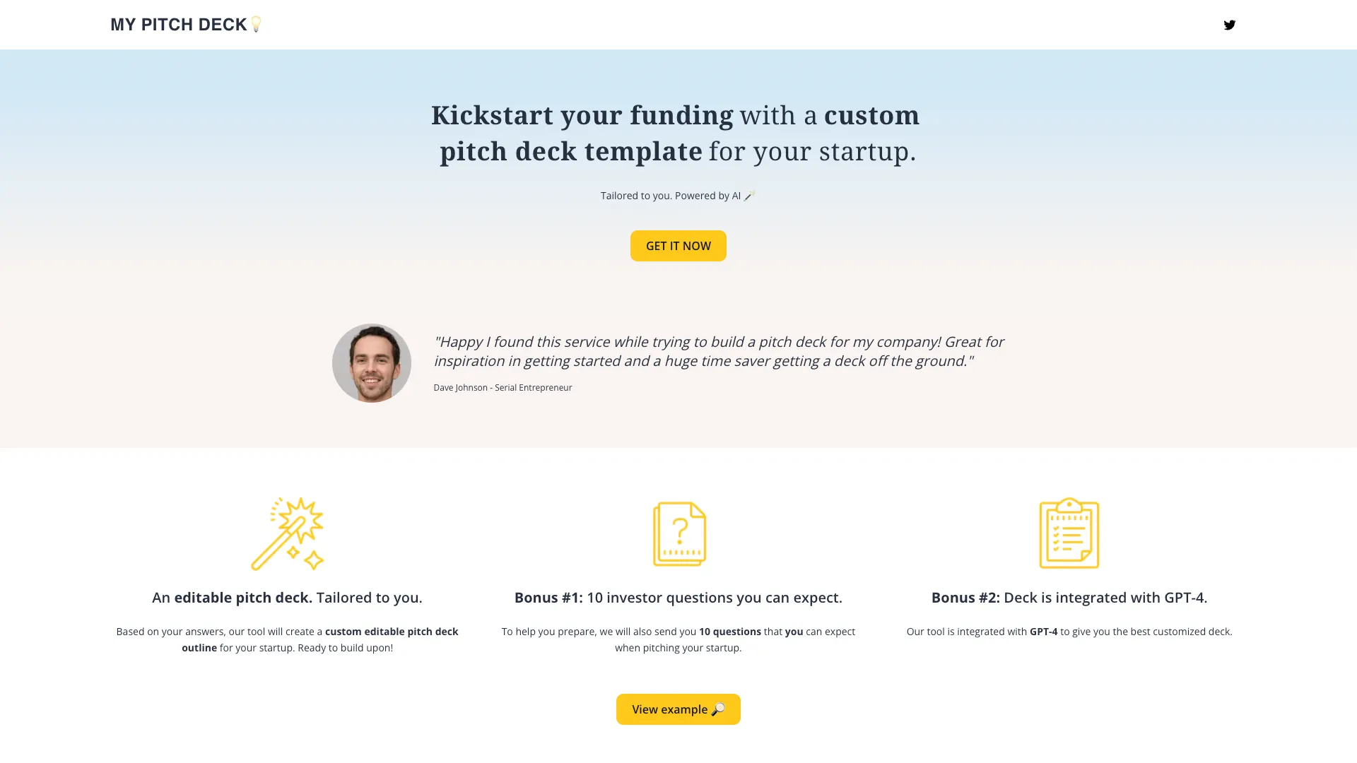 My Pitch Deck - Pitch Deck AI Startup Template Website Screenshot