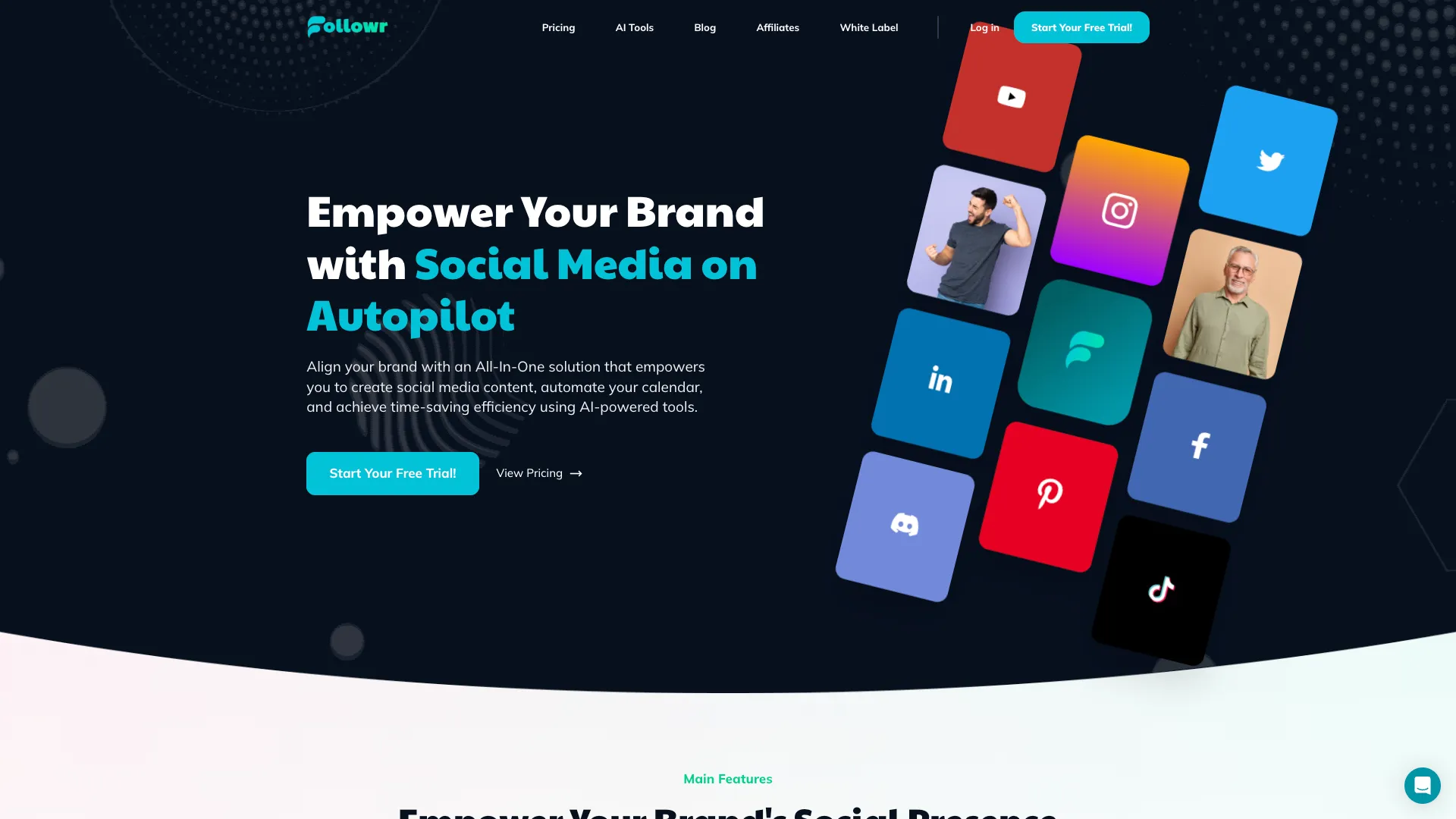 FollowrAI - AI Social Media Management Tool Website Screenshot