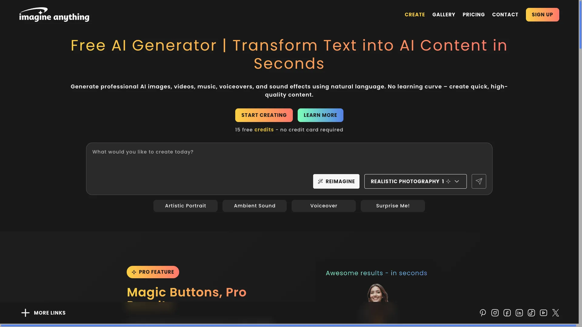 Imagine Anything - AI Photos Generator and Search Tool Website Screenshot