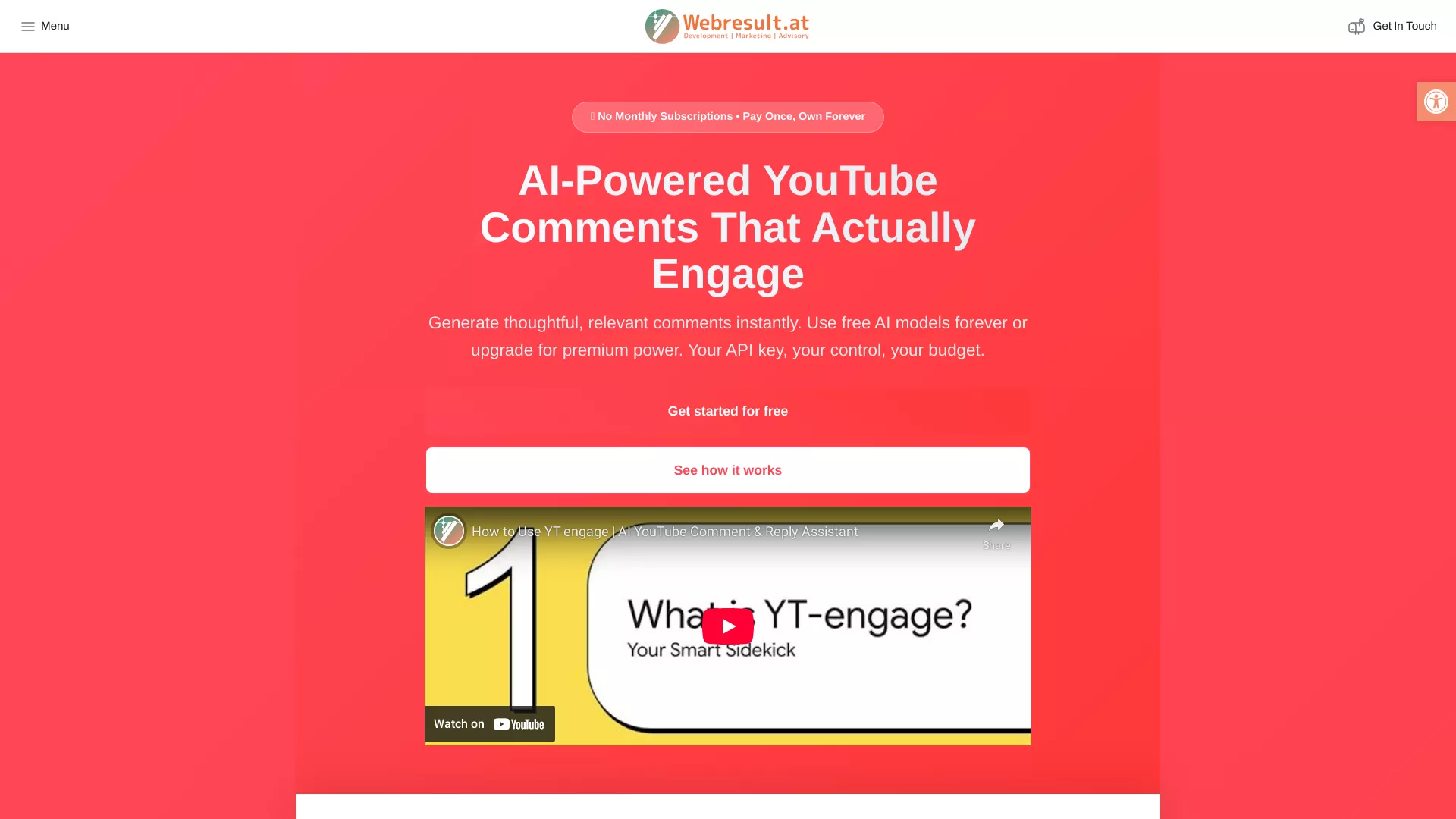 YT-Engage - AI Comment Generator Website Screenshot