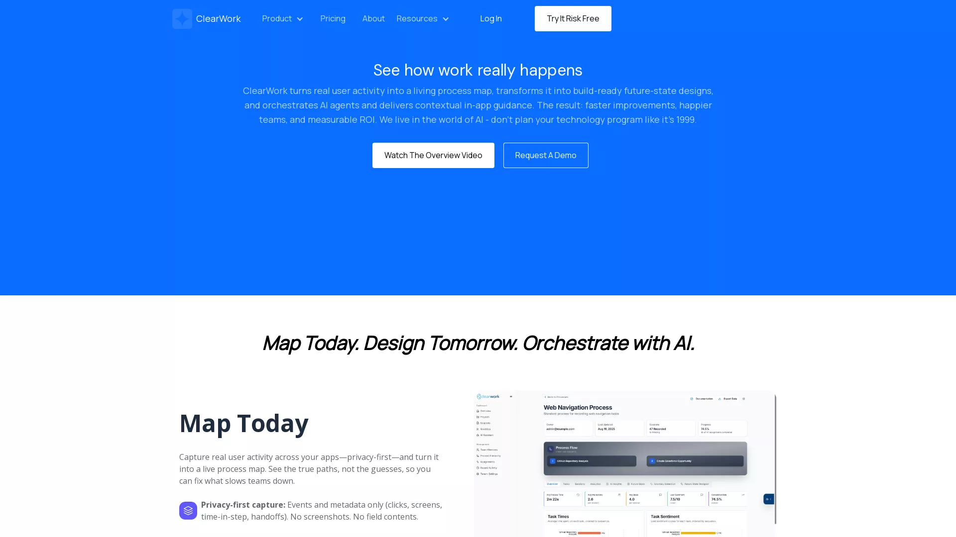 ClearWork - Process Transformation AI Website Screenshot