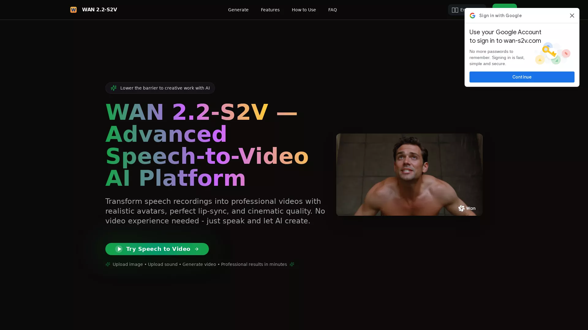 WAN22S2V - AI SpeechToVideo Converter Website Screenshot