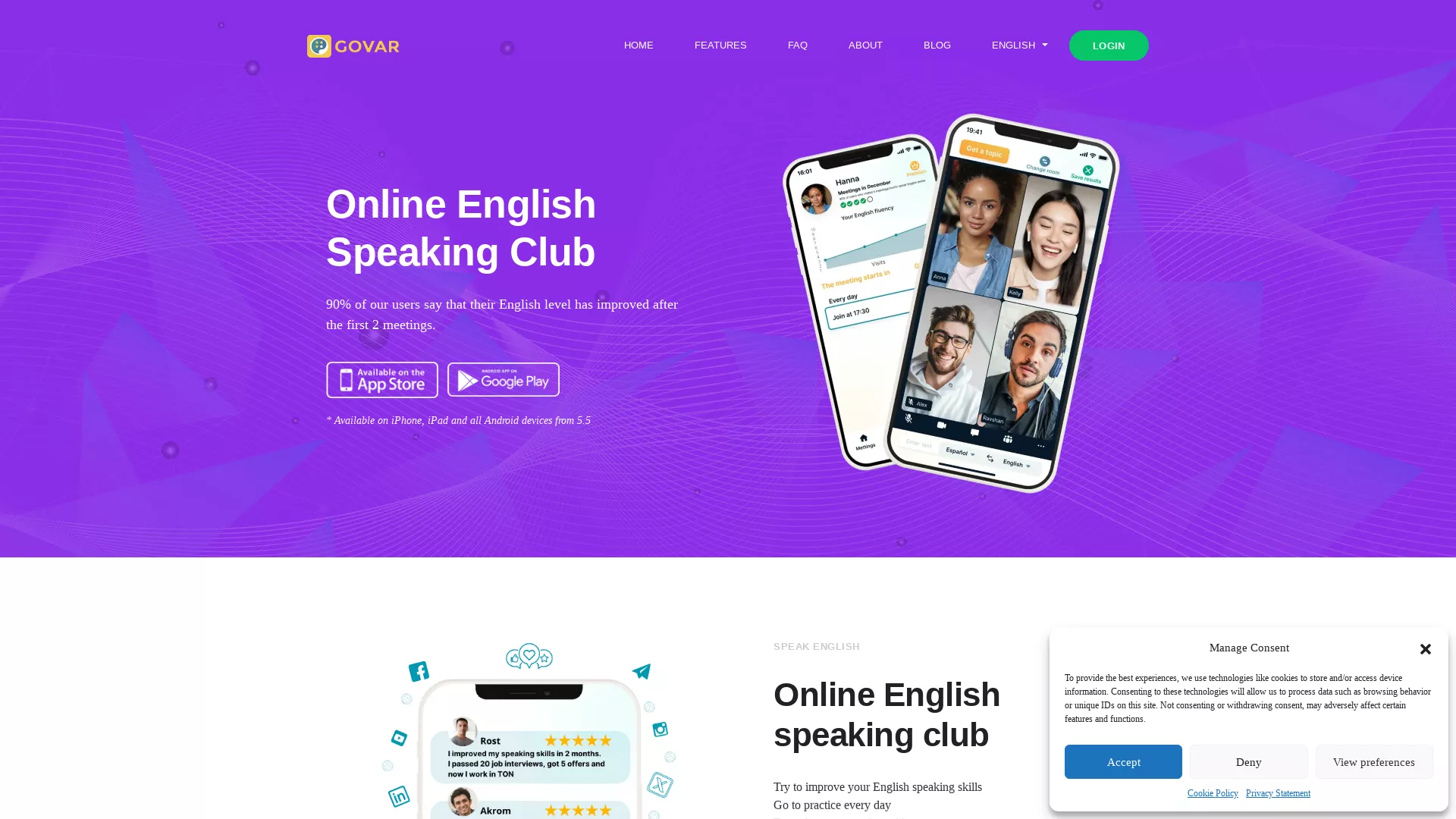 GovarAIEnglishSpeakingClub - English Speaking Practice Website Screenshot