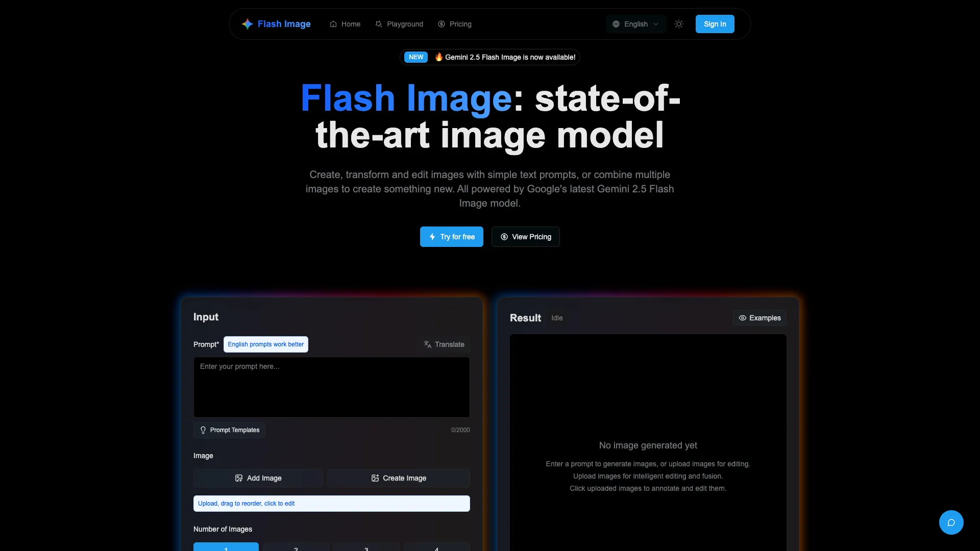 FlashImage - AI Image Generator Website Screenshot