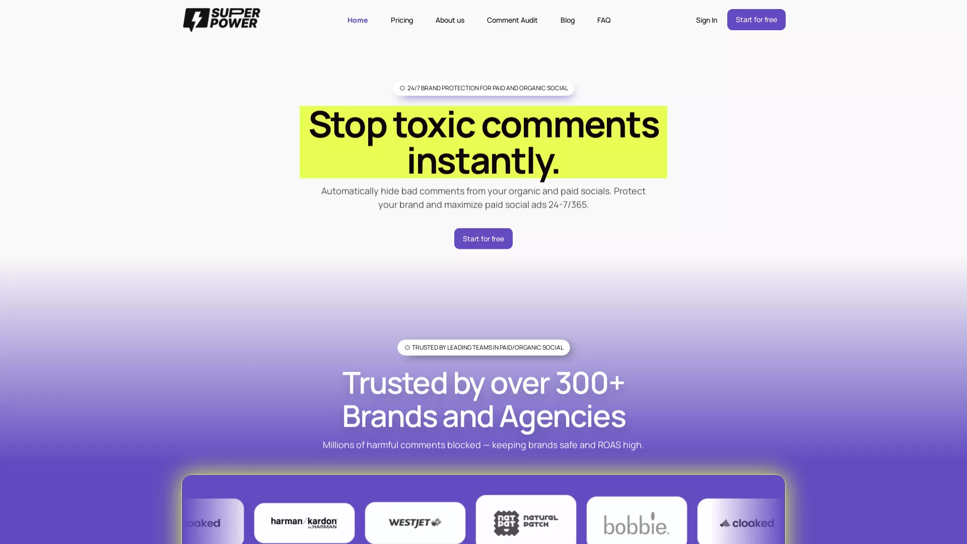 SuperpowerSocial - AI Social Media Moderation Website Screenshot