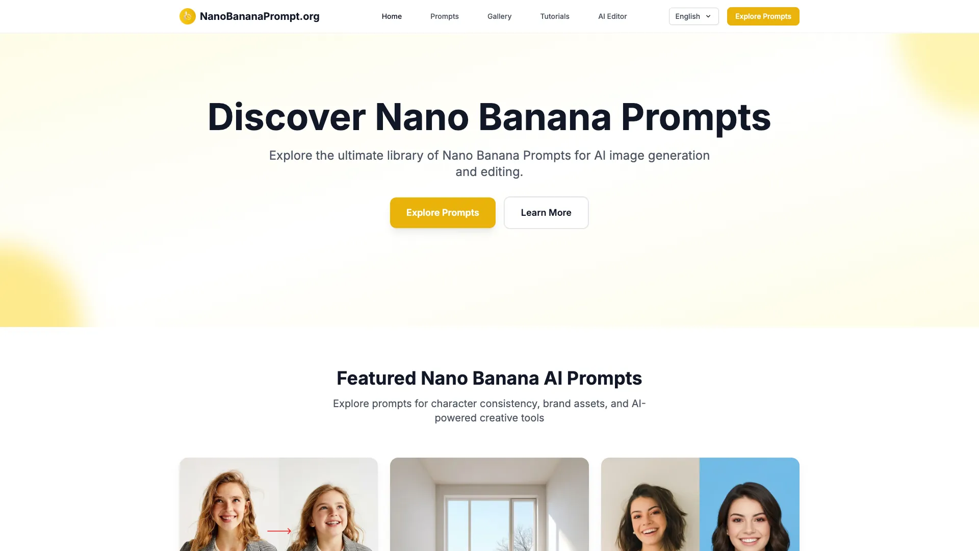 NanoBananaPrompt - AI Image Editing Prompts Website Screenshot