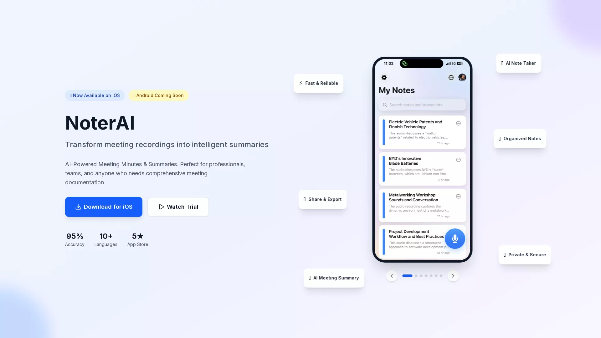 NoterAI - AI Meeting Summarization Website Screenshot