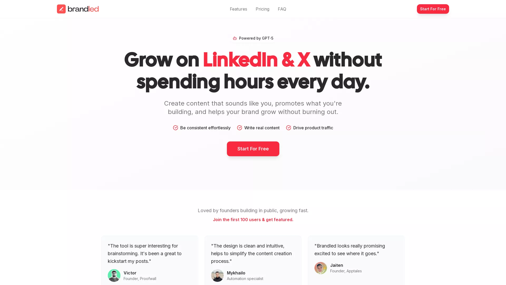 Brandled - AI Personal Brand OS Website Screenshot