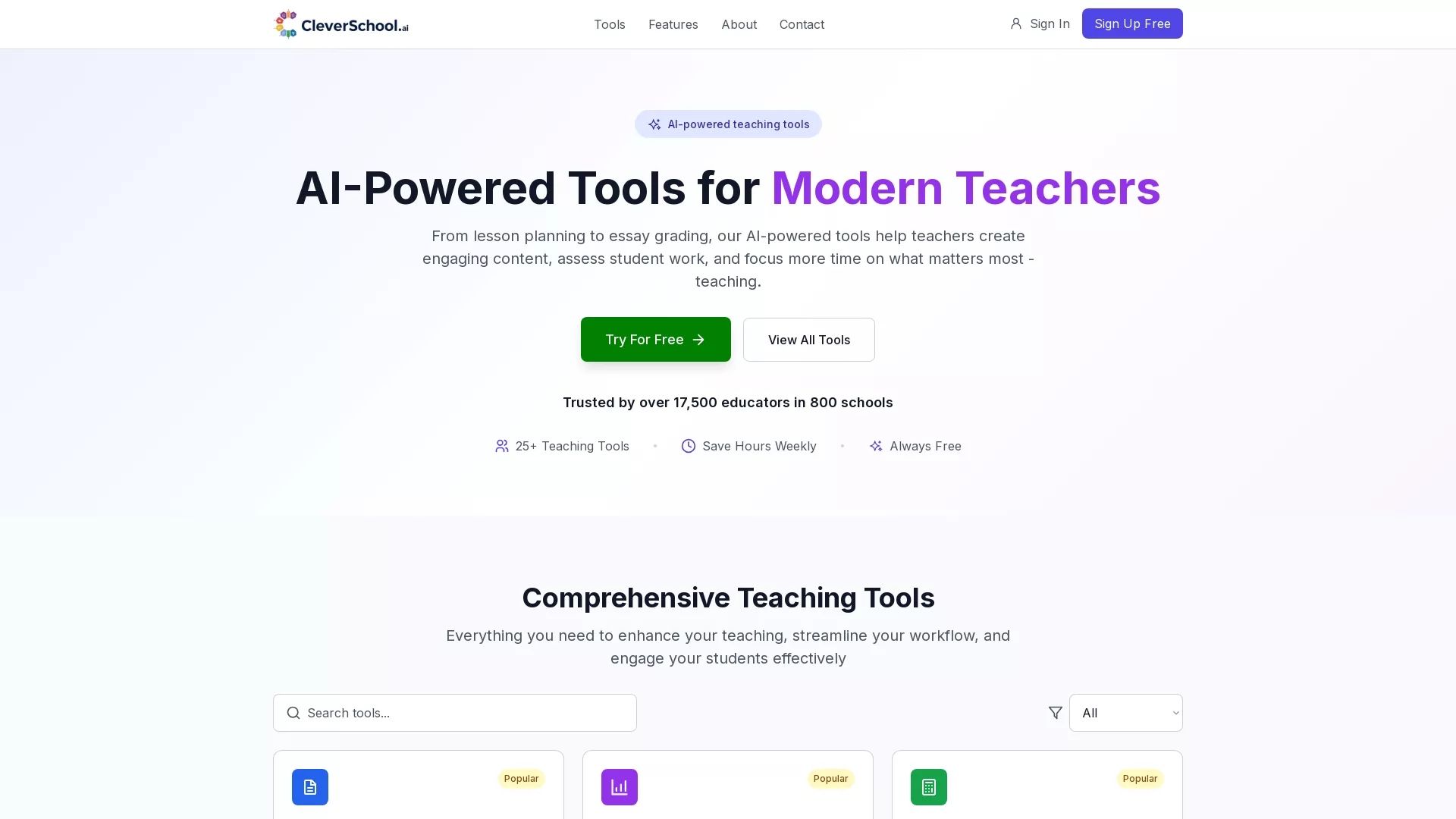 Clever School AI - AI tools for teachers Website Screenshot