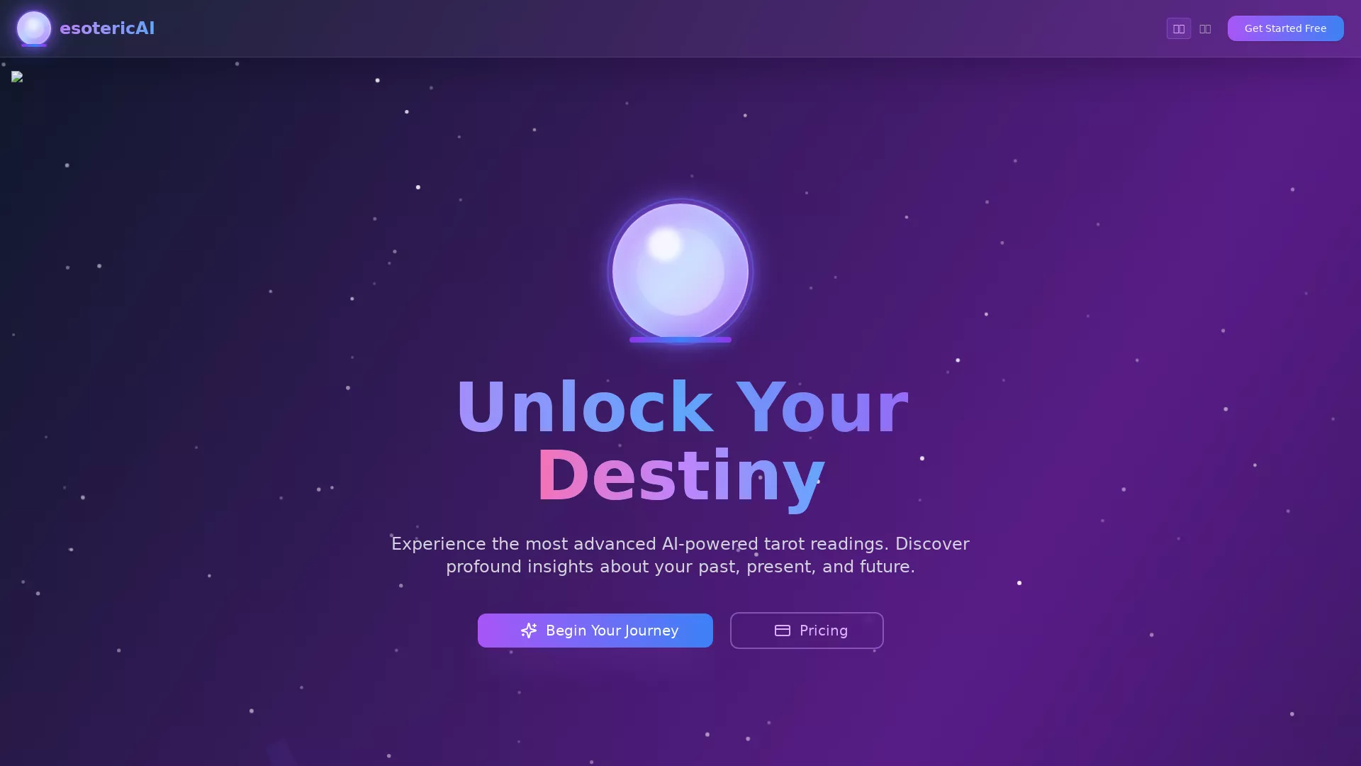 esotericAI - AI powered tarot readings Website Screenshot