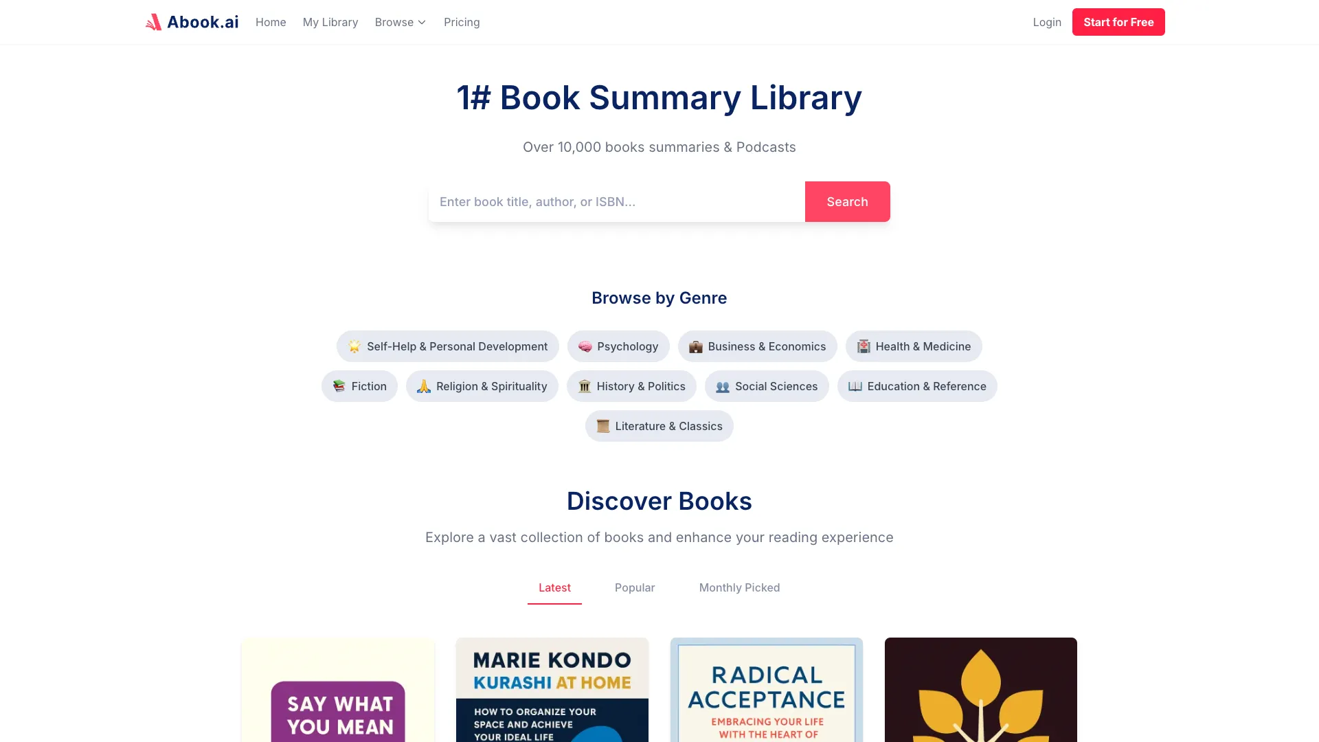 Abook - Book Summary Tool Website Screenshot