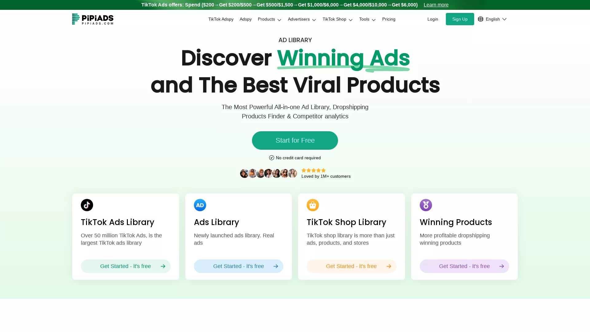 Pipiads - Ad Library Tool Website Screenshot