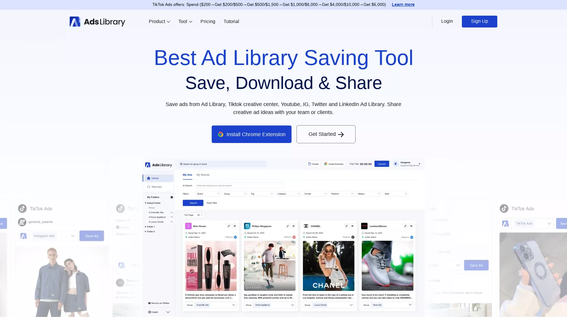 AdsLibrary - Ad Library Saving Tool Website Screenshot