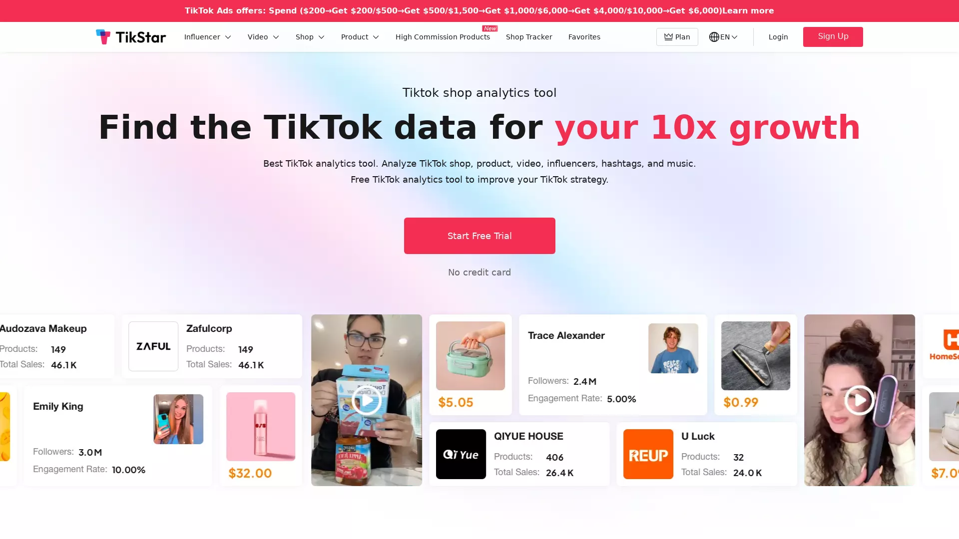 Tikstar - TikTok Analytics Tool Website Screenshot