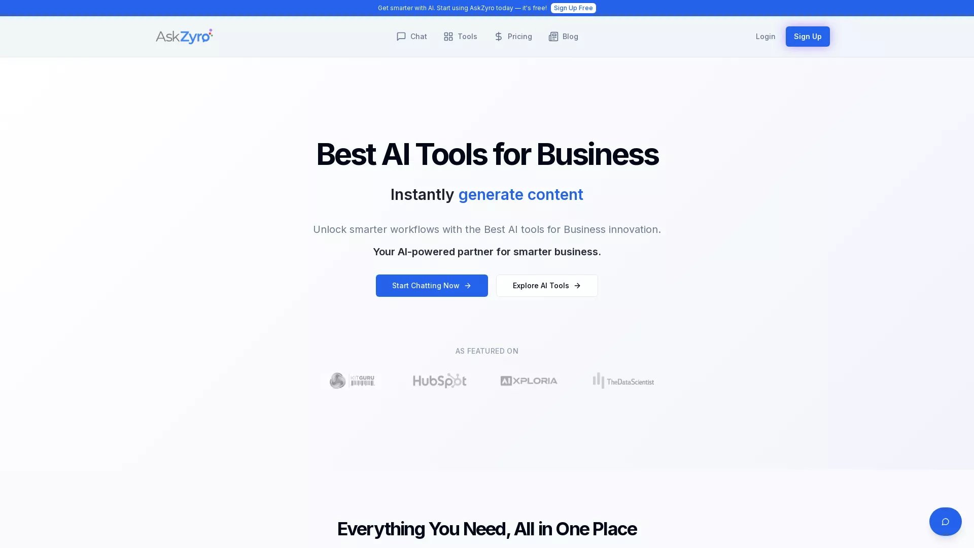 AskZyro - AI Tools for Business Website Screenshot