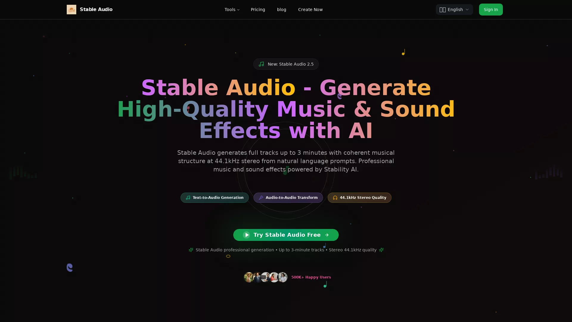 StableAudio - AI Music Generation Website Screenshot