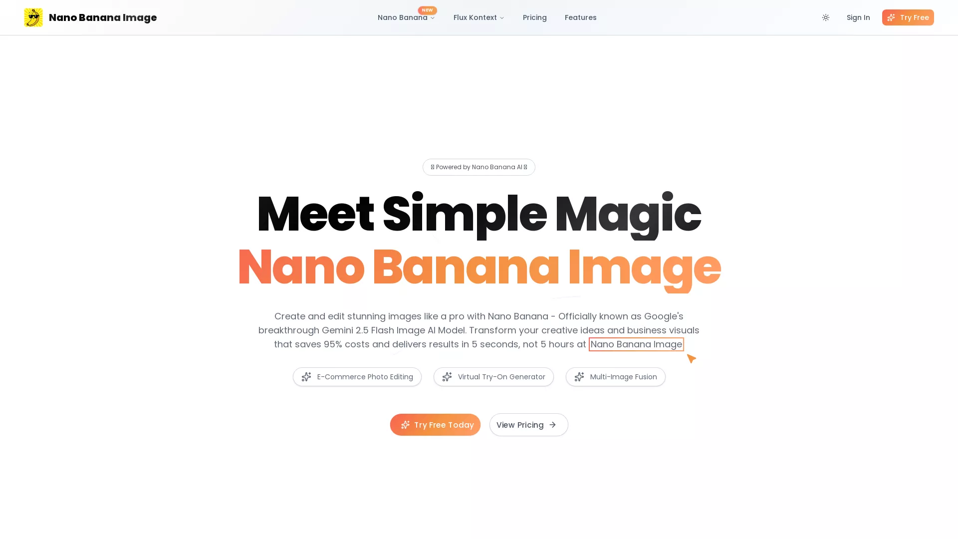 NanoBananaImage - AI Image Generation Platform Website Screenshot