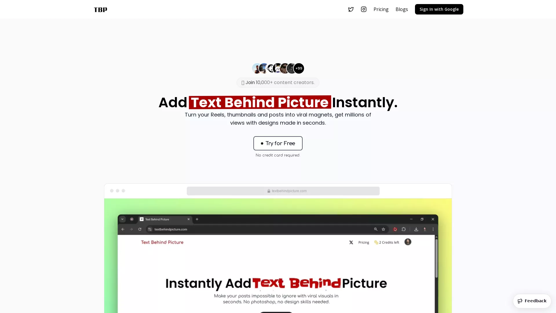 TextBehindPicture - AI Image Text Overlay Tool Website Screenshot