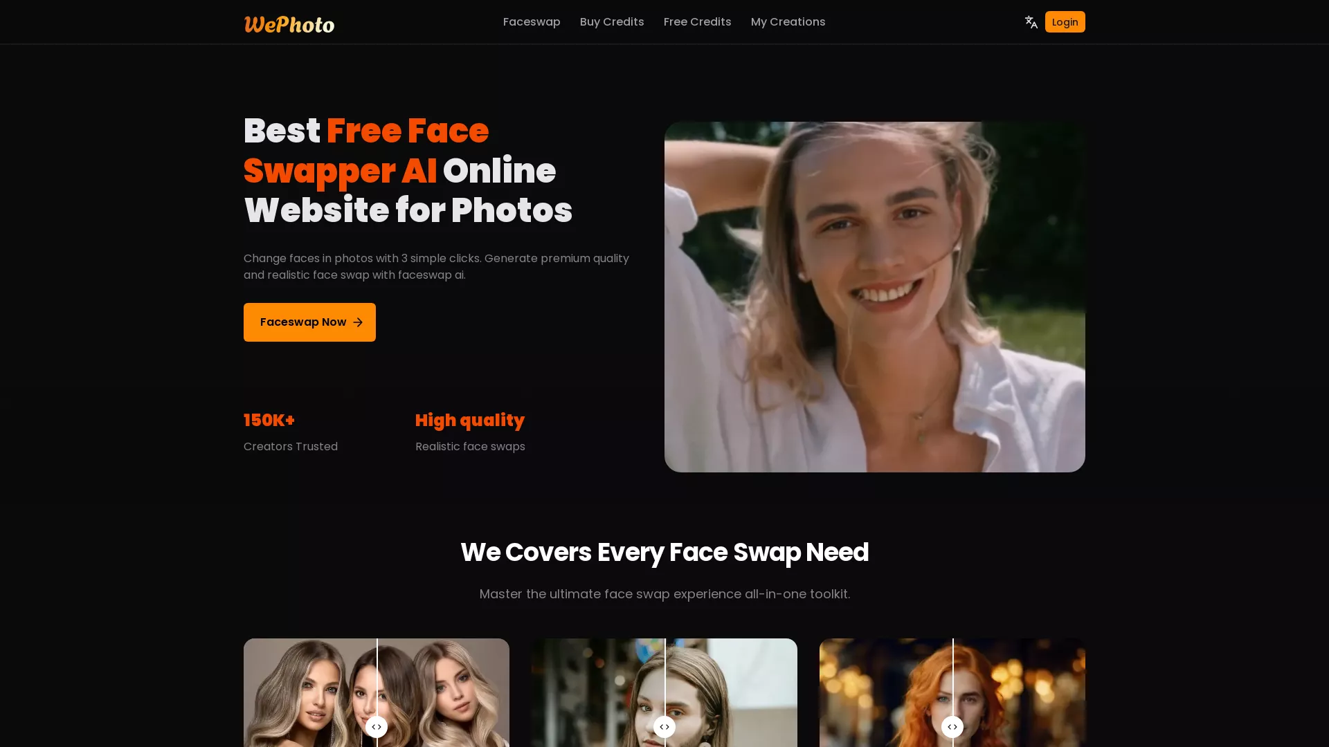 WePhotoFaceSwap - AI Face Swap Technology Website Screenshot