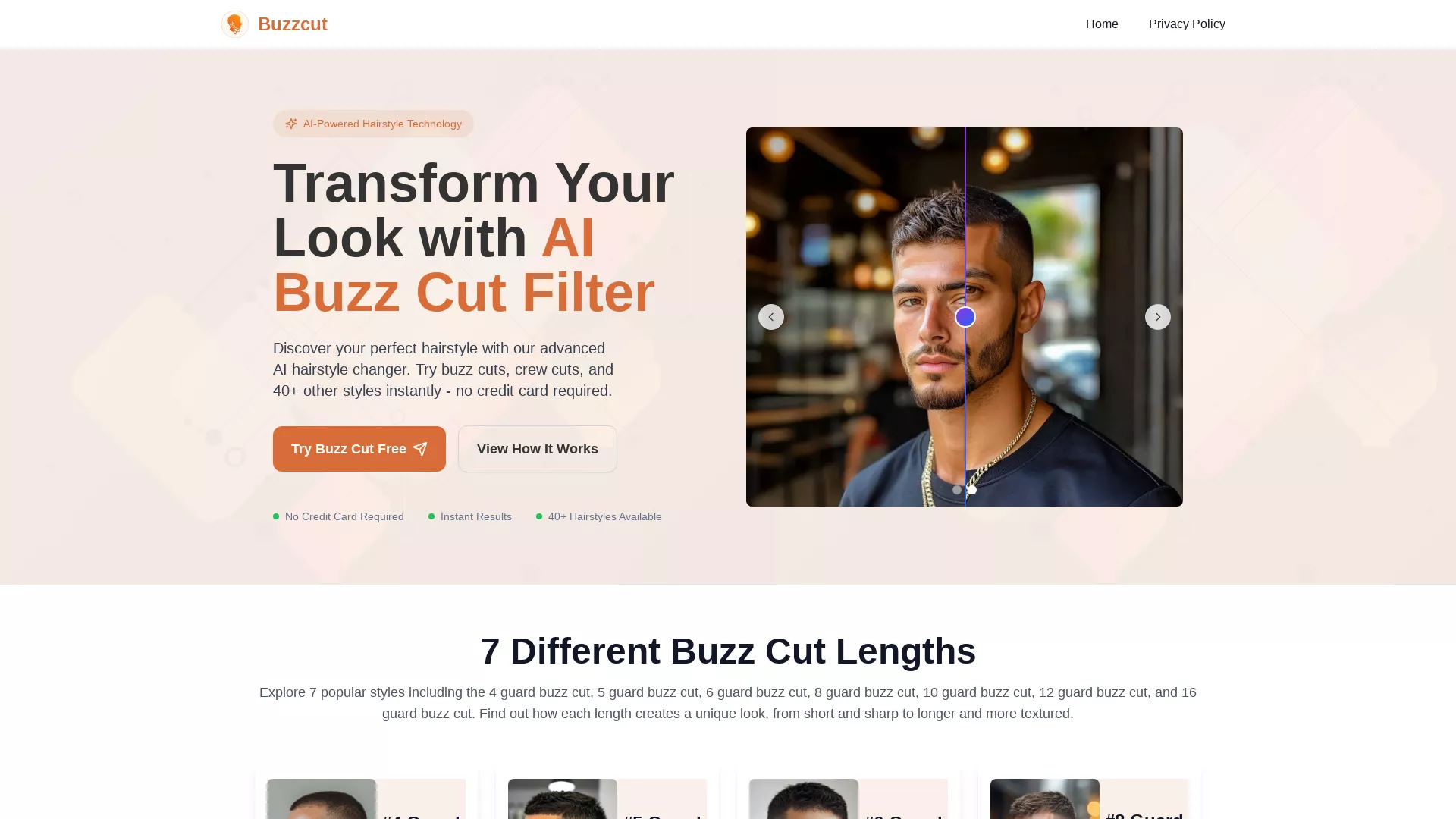 BuzzCut - AI Hairstyle Generator Website Screenshot