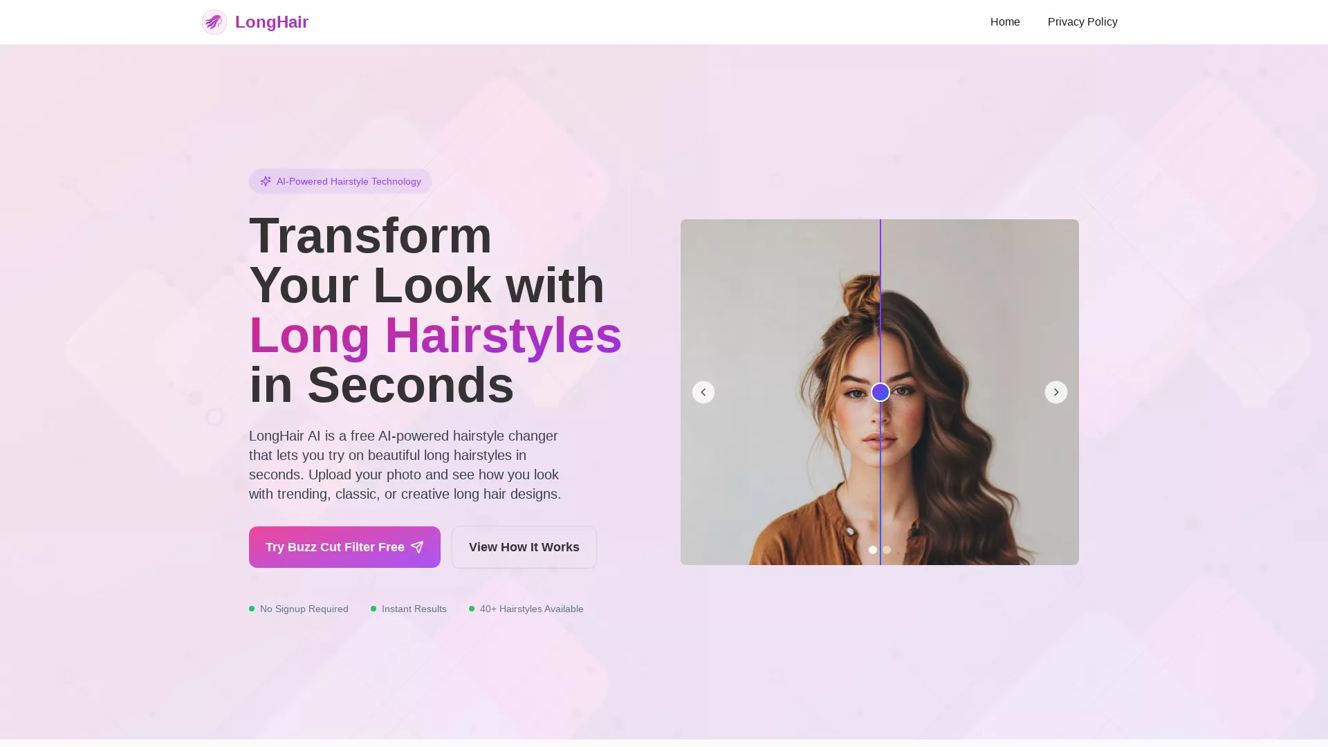 LongHair - AI Hairstyle Generator Website Screenshot