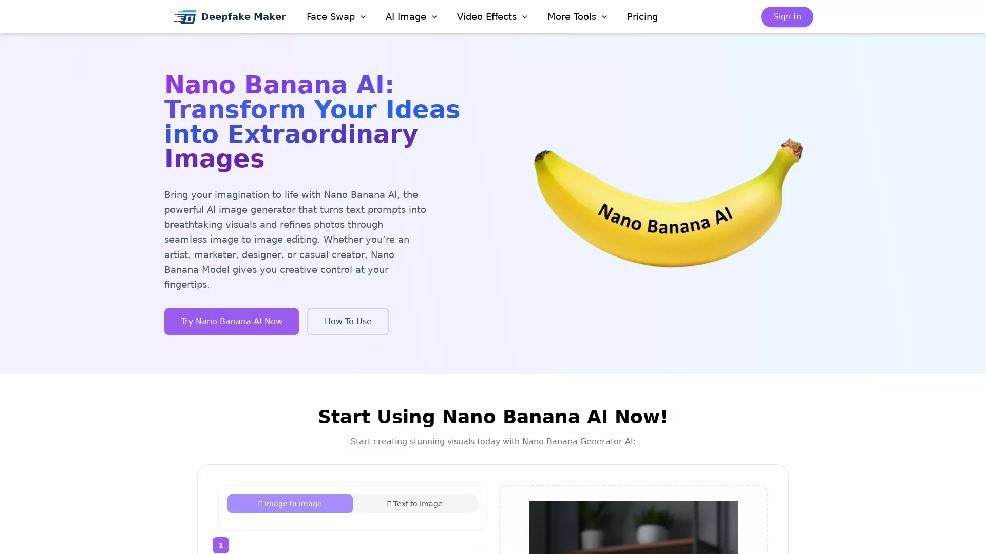 DeepfakeMakerNanoBananaAI - Deepfake Maker Nano Banana AI Website Screenshot