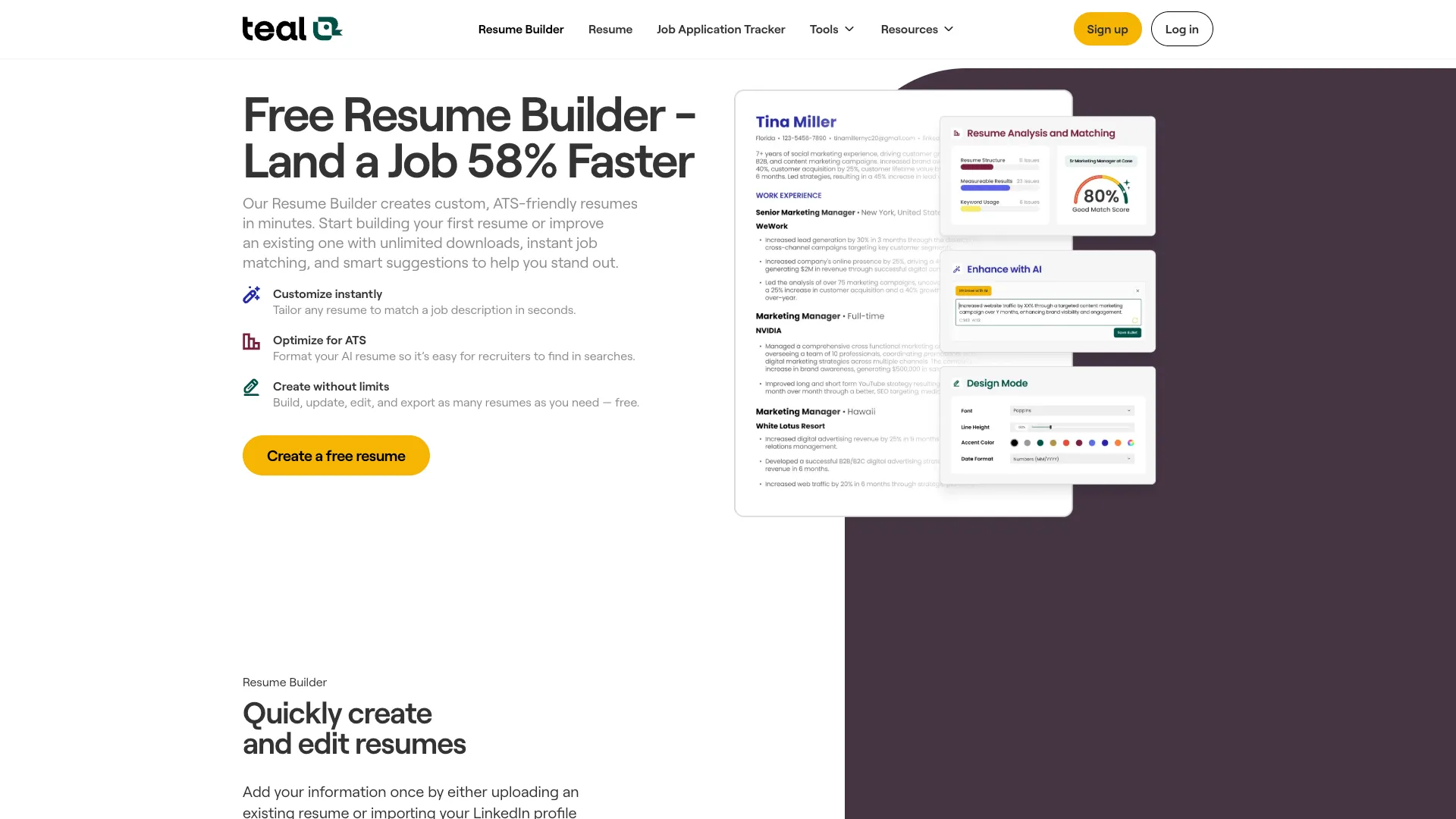 TealResumeBuilder - AI Resume Builder Website Screenshot