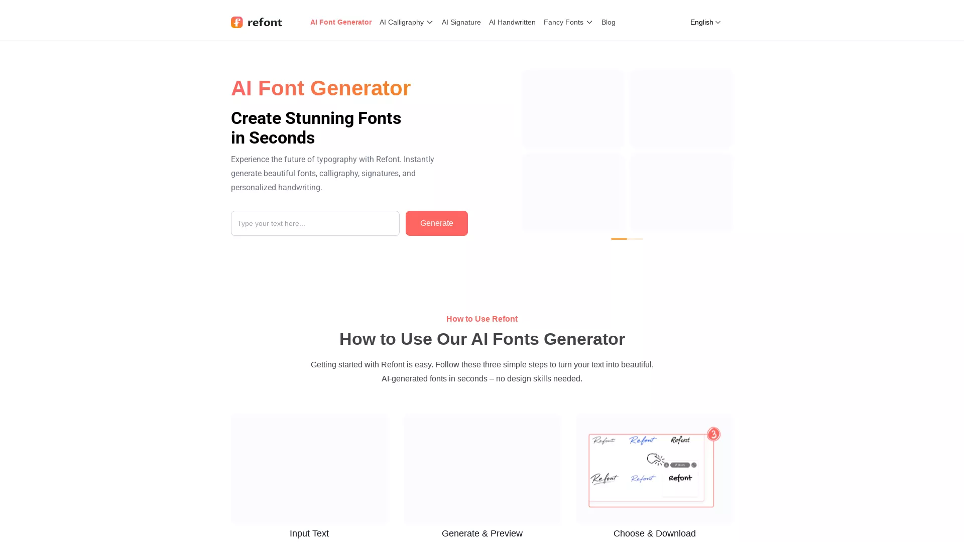 Refont - AI Font Generator Website Screenshot