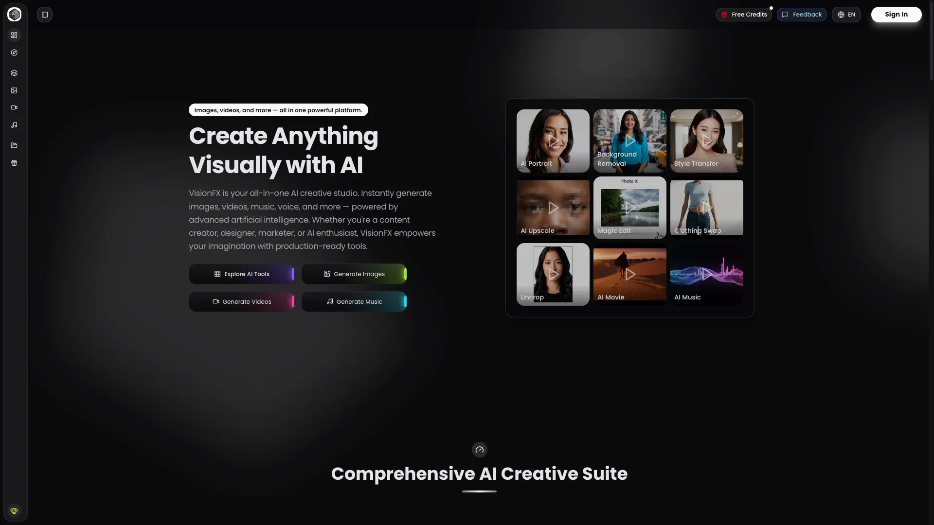 VisionFX - AI Creative Media Studio Website Screenshot